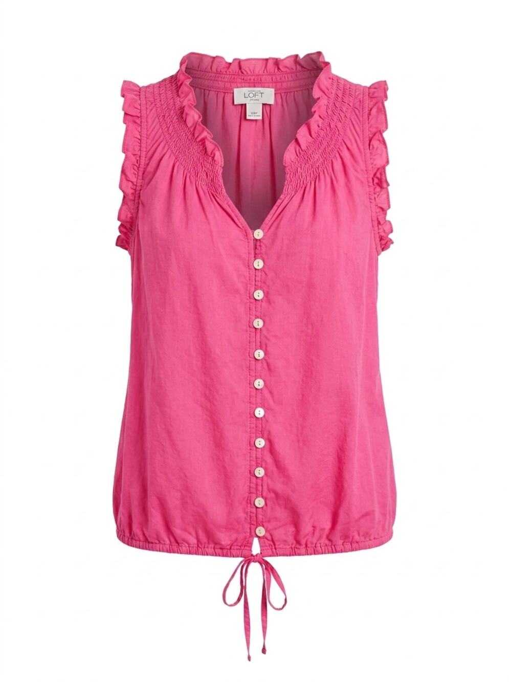 Ann Taylor LOFT Petites Pink Ruffle V-Neck Blouse Women Petite Size XSP